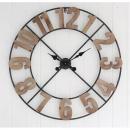 ダイカットウッデンクロック レトロ 壁掛け 時計 電池 フレーム ブラウン 大きめ 木製 直径80