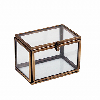 真鍮製　ハンドメイド　ブラス&ガラスボックス　レクト　金色　箱　金属　ケース　手作り