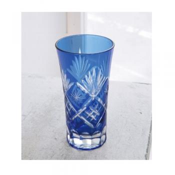 プルシアンキリコタンブラー 4個セット グラス おしゃれ エレガント カービング 彫刻 ガラス 青