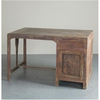 テーブル アンティーク家具 デスク おしゃれ 木製 ナチュラル サイドチェスト付き シャビー