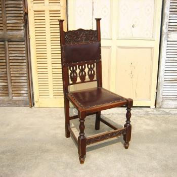 チェアー(革張)1 アンティーク調 おしゃれ 木製 椅子 チェア 高級感 ブラウン 高さ106