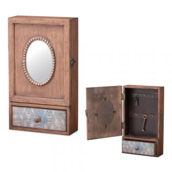 キーボックス 収納ボックス ケース 壁掛け 茶 ブラウン 木製 フレンチ アンティーク調 ミラー