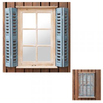 Petit monde ウィンドウミラー 鏡 ディスプレイ 壁掛け 小窓 木製 アンティーク加工