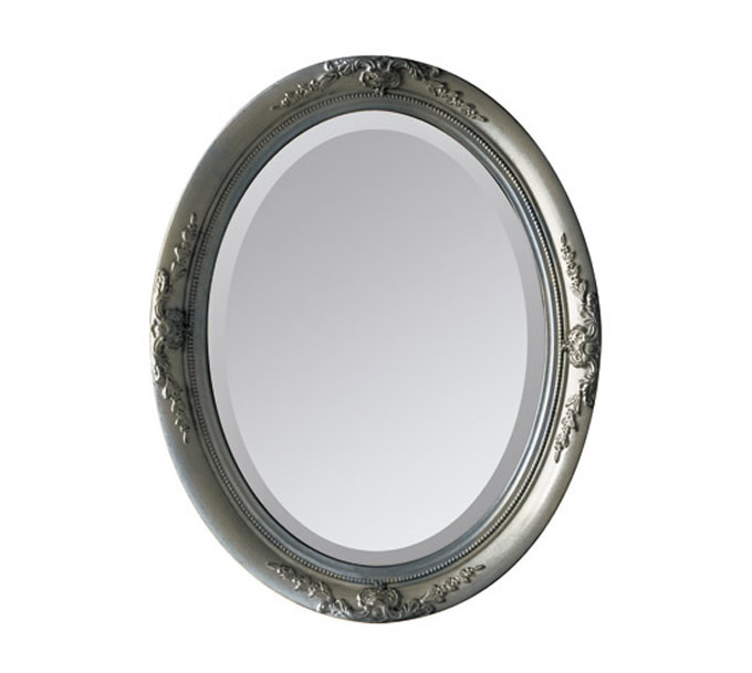 丸型アンティーク調クラシックミラー 鏡(L シルバー
