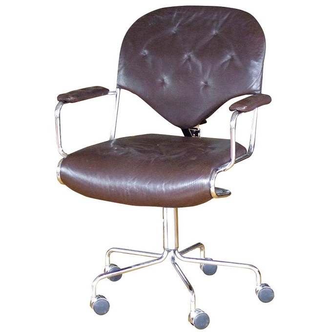 brown leather chrome office chair