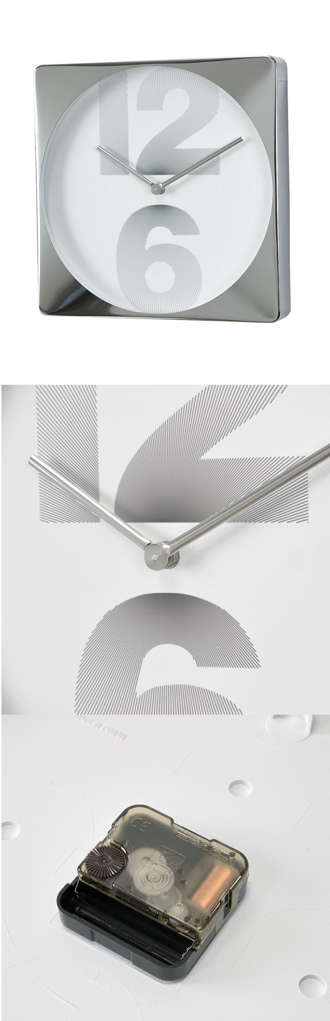 EDGE NUMBER SQUARE WALL CLOCK SILVER 30cm