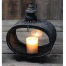 ブリキシャビー キャンドルランタン 黒ブラック ガラス板 アンティーク調 レトロ ヴィンテージ