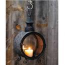 ブリキシャビー キャンドルラウンドランタン 黒ブラック ガラス板 アンティーク調 ヴィンテージ