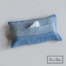 ティッシュカバー ワッフル ストライプ BL コットン リネン ナチュラル ブルー 長さ32