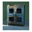 キャビネット アンティーク家具 おしゃれ 木製 シェルフ 2段 ターコイズブルー 棚 イエロー