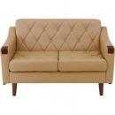 ソファ(2人掛) ソフトレザー キャメル レトロ 木製 木フレーム 合皮　　　　　