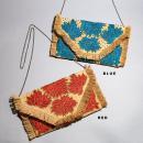 フラワービーズ刺繍クラッチバッグ ブルー サブバッグ 花 小物 幅28 通販