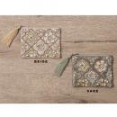 刺繍ビーズポーチ セージ 雑貨 小物入れ 化粧品 コスメ カード 幅13 通販