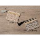 刺繍ビーズジャカードフラットポーチ S ブラック 雑貨 小物 コスメ 通販