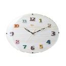 電波掛け時計 カラフル数字 ポップ 木目調 楕円 ナチュラル