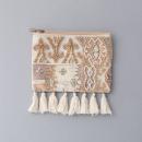 フリンジ付きビーズ×刺繍ポーチ ホワイト 雑貨 小物 コスメ 幅15 通販