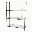 シンプルガラスラック4段 ディスプレイラック ガラス天板 アイアン脚 鉄脚 黒 お洒落 ラック 棚