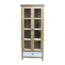 ブリキ4段ワイドガラスキャビネット 木製 桐 シャビー アンティーク調 お洒落 ラック 棚