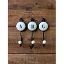 ABCフック3個セット アンティーク調 アイアン おしゃれ 陶器 壁掛け フック 帽子 ストール掛