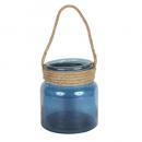 ジュートハンドルガラスベースM ブルー 花瓶 おしゃれ ハンギング クリア 直径13.5