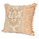 ポンポン付刺繍クッションカバー オレンジ エレガント おしゃれ ファブリック 幅45