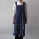 フルエプロン LINEN&COTTON グランチェック NV ネイビー リネン コットン 丈90