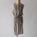 フルエプロン オーバーストライプ GY グレー リネン コットン 上品 おしゃれ 丈90