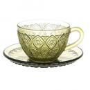 GLASS CUP & SAUCER ''FIORE'' GREEN ガラス カップ 直径16