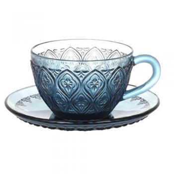 GLASS CUP & SAUCER ''FIORE'' BLUE ガラス カップ 直径16