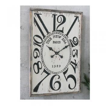 ウォールレクトクロック 時計 木製 おしゃれ アンティーク調 壁掛け 電池 ホワイト 白