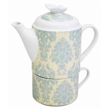 ティーポットマグ バタフライ ダマスク おしゃれティータイム エレガントブルー ギフトプレゼント