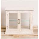 マンゴーウッドショーケース(ホワイト) 棚 小ぶり アンティーク調 おしゃれ ナチュラル 高さ32