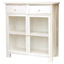 ウッドキャビネットA ガラス扉 棚 引き出し 収納 アンティーク ホワイト インテリア シャビー