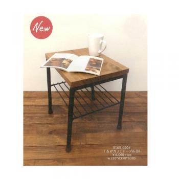 I&W カフェテーブル BR ナチュラル 机 ウッド ブラック おしゃれ シンプル パイプ 棚付