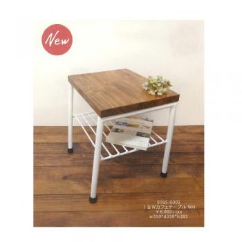 I&W カフェテーブル WH ナチュラル 机 ウッド ホワイト おしゃれ シンプル パイプ 棚付