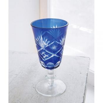 プルシアンキリコサワーグラス 4個セット グラス おしゃれ エレガント カービング 彫刻 ガラス 青