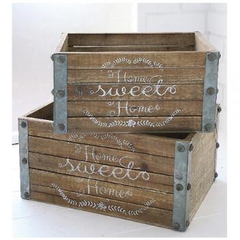 ウッデン・ストロングボックス(2点セット) X2個セット アンティーク調 箱 おしゃれ ディスプレイ