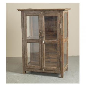 キャビネット アンティーク家具 おしゃれ 木製 シェルフ 2段 ナチュラル 棚 ガラス シャビー