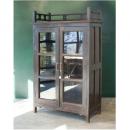 キャビネット アンティーク家具 おしゃれ 木製 シェルフ 3段 ブラウン 棚 ガラス シャビー