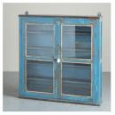 ミニキャビネット アンティーク家具 おしゃれ 木製 壁掛け フレーム ガラス ターコイズブルー