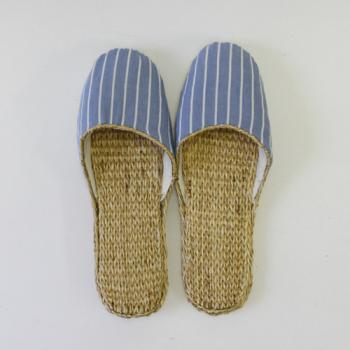 ムギワラスリッパ レグネットストライプ BL 2個セット シンプル ナチュラル レディースフリー