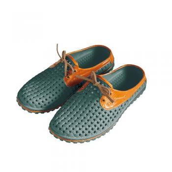 デッキシューズ カーキ&イエロー  Lサイズ カジュアル 靴 黄色 緑 素足 海 プール ビーチ