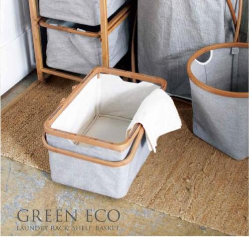 グリーンeco バスケット シンプル 洗濯かご 持ち運び ファブリック 竹 コンパクト収納