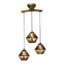 シーリングライト ステンドグラス デザインガラス 3灯吊り アンバー LED電球付き