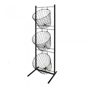 3step ラウンドバスケット かご シンプル ラック アイアン ブラック 高さ1200