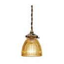 ペンダントライト デザインガラス ガラス スチール 電球付き ストライプアンバー