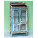 キャビネット アンティーク家具 おしゃれ 木製 シェルフ 棚 ガラス グリーン 高さ175