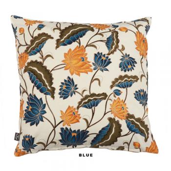 ロータス柄クッションカバー ブルー 雑貨 リビング 花柄 お洒落 幅45 通販