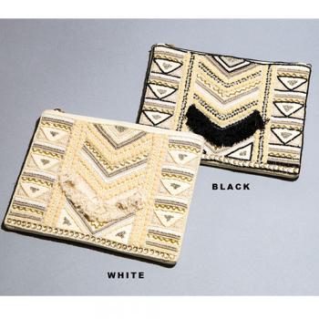 刺繍フラットポーチ L ブラック 雑貨 小物入れ 化粧品 コスメ 幅23 通販