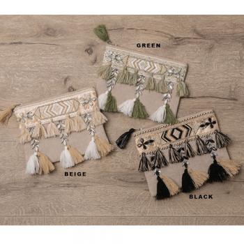 ビーズ刺繍タッセルポーチ ブラック 雑貨 小物 コスメ 化粧品 幅21 通販